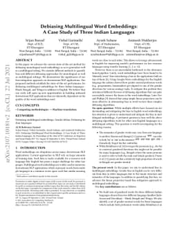 Debiasing Multilingual Word Embeddings: A Case Study of Three Indian
  Languages