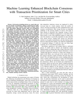 Machine Learning Enhanced Blockchain Consensus with Transaction
  Prioritization for Smart Cities