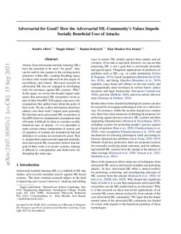 Adversarial for Good? How the Adversarial ML Community's Values Impede
  Socially Beneficial Uses of Attacks