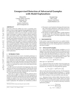 Unsupervised Detection of Adversarial Examples with Model Explanations