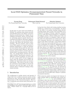 Local SGD Optimizes Overparameterized Neural Networks in Polynomial Time