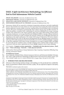 SAGE: A Split-Architecture Methodology for Efficient End-to-End
  Autonomous Vehicle Control
