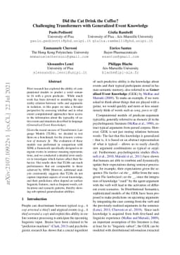 Did the Cat Drink the Coffee? Challenging Transformers with Generalized
  Event Knowledge