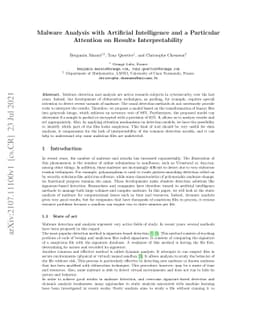 Malware Analysis with Artificial Intelligence and a Particular Attention
  on Results Interpretability
