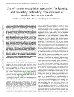 Use of speaker recognition approaches for learning and evaluating
  embedding representations of musical instrument sounds