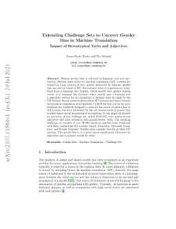 Extending Challenge Sets to Uncover Gender Bias in Machine Translation:
  Impact of Stereotypical Verbs and Adjectives