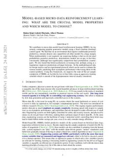 Model-based micro-data reinforcement learning: what are the crucial
  model properties and which model to choose?
