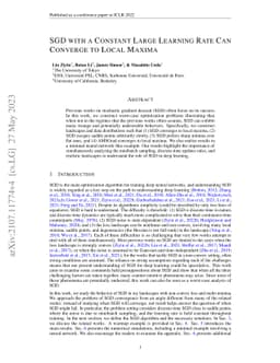 SGD with a Constant Large Learning Rate Can Converge to Local Maxima