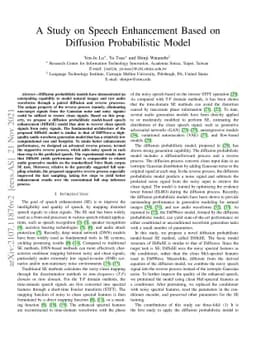 A Study on Speech Enhancement Based on Diffusion Probabilistic Model
