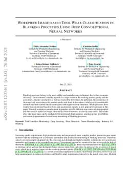 Workpiece Image-based Tool Wear Classification in Blanking Processes
  Using Deep Convolutional Neural Networks