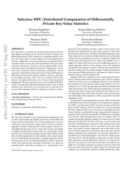 Selective MPC: Distributed Computation of Differentially Private
  Key-Value Statistics