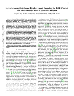 Asynchronous Distributed Reinforcement Learning for LQR Control via
  Zeroth-Order Block Coordinate Descent