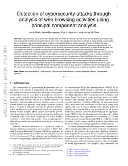 Detection of cybersecurity attacks through analysis of web browsing
  activities using principal component analysis