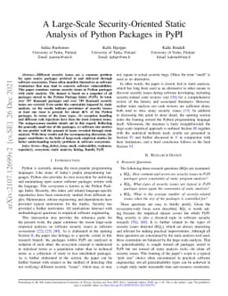 A Large-Scale Security-Oriented Static Analysis of Python Packages in
  PyPI