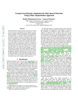 Unsupervised Domain Adaptation for Hate Speech Detection Using a Data
  Augmentation Approach