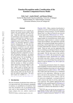 Emotion Recognition under Consideration of the Emotion Component Process
  Model