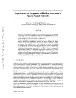 Experiments on Properties of Hidden Structures of Sparse Neural Networks