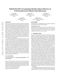 TableGAN-MCA: Evaluating Membership Collisions of GAN-Synthesized
  Tabular Data Releasing
