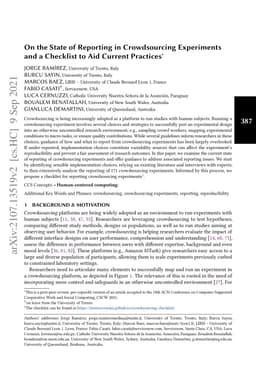 On the state of reporting in crowdsourcing experiments and a checklist
  to aid current practices