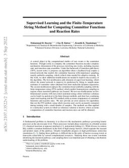 Supervised Learning and the Finite-Temperature String Method for
  Computing Committor Functions and Reaction Rates