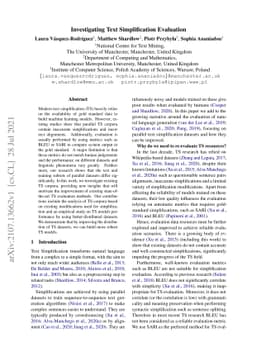 Investigating Text Simplification Evaluation