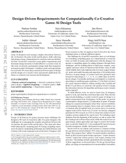 Design-Driven Requirements for Computationally Co-Creative Game AI
  Design Tools