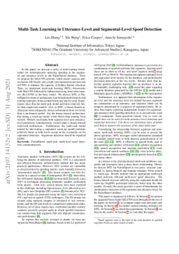 Multi-Task Learning in Utterance-Level and Segmental-Level Spoof
  Detection