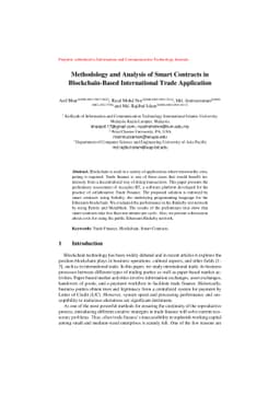 Methodology and Analysis of Smart Contracts in Blockchain-Based
  International Trade Application