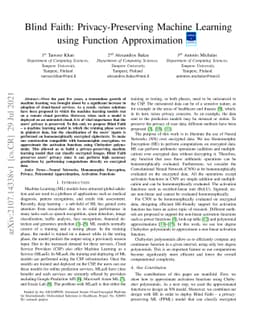 Blind Faith: Privacy-Preserving Machine Learning using Function
  Approximation