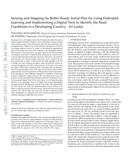 Sensing and Mapping for Better Roads: Initial Plan for Using Federated
  Learning and Implementing a Digital Twin to Identify the Road Conditions in a
  Developing Country -- Sri Lanka