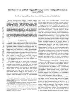 Distributed Event- and Self-Triggered Coverage Control with Speed
  Constrained Unicycle Robots