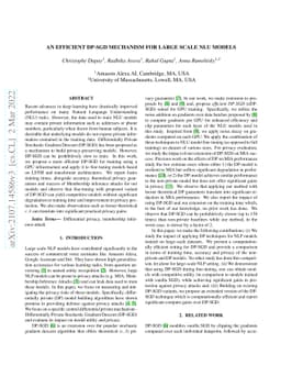 An Efficient DP-SGD Mechanism for Large Scale NLP Models
