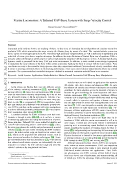 Marine Locomotion: A Tethered UAV$-$Buoy System with Surge Velocity
  Control