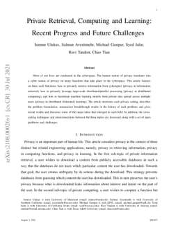 Private Retrieval, Computing and Learning: Recent Progress and Future
  Challenges