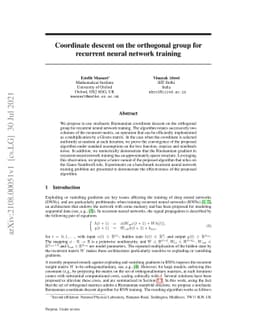 Coordinate descent on the orthogonal group for recurrent neural network
  training