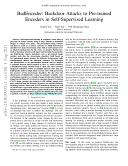 BadEncoder: Backdoor Attacks to Pre-trained Encoders in Self-Supervised
  Learning
