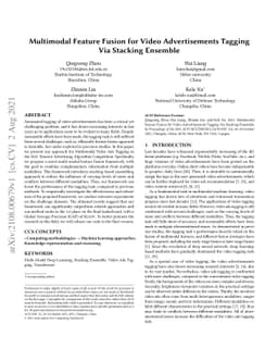 Multimodal Feature Fusion for Video Advertisements Tagging Via Stacking
  Ensemble