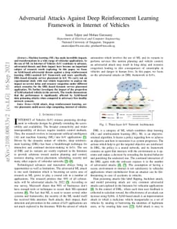 Adversarial Attacks Against Deep Reinforcement Learning Framework in
  Internet of Vehicles