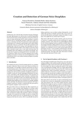 Creation and Detection of German Voice Deepfakes