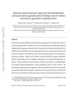 Bayesian spectral density approach for identification and uncertainty
  quantification of bridge section's flutter derivatives operated in turbulent
  flow
