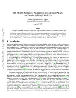 Bit-efficient Numerical Aggregation and Stronger Privacy for Trust in
  Federated Analytics