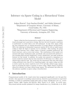 Inference via Sparse Coding in a Hierarchical Vision Model