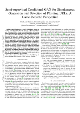 Semi-supervised Conditional GAN for Simultaneous Generation and
  Detection of Phishing URLs: A Game theoretic Perspective
