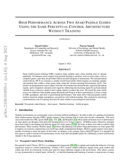High Performance Across Two Atari Paddle Games Using the Same Perceptual
  Control Architecture Without Training