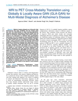 MRI to PET Cross-Modality Translation using Globally and Locally Aware
  GAN (GLA-GAN) for Multi-Modal Diagnosis of Alzheimer's Disease