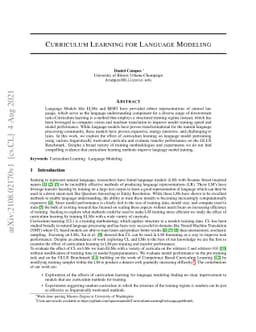 Curriculum learning for language modeling