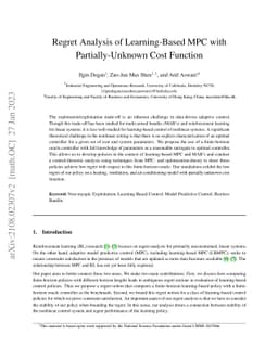 Regret Analysis of Learning-Based MPC with Partially-Unknown Cost
  Function