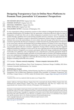 Designing Transparency Cues in Online News Platforms to Promote Trust:
  Journalists' & Consumers' Perspectives