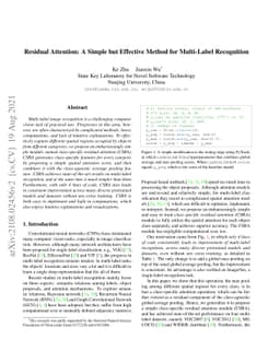 Residual Attention: A Simple but Effective Method for Multi-Label
  Recognition