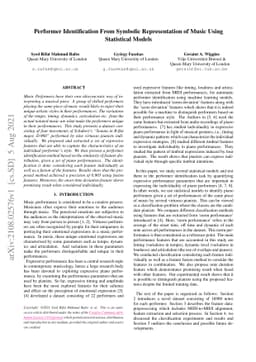 Performer Identification From Symbolic Representation of Music Using
  Statistical Models